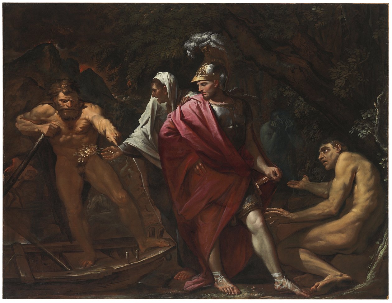 埃涅阿斯（Aeneas）和库曼西比（Cumaean Sibyl）向Charon展示金枝 作者 彼得·泰斯塔
