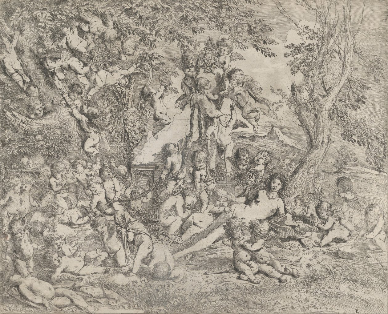 维纳斯的花园，她躺在中央，在潘的erm前，周围是......，约1631-37。 作者 彼得·泰斯塔