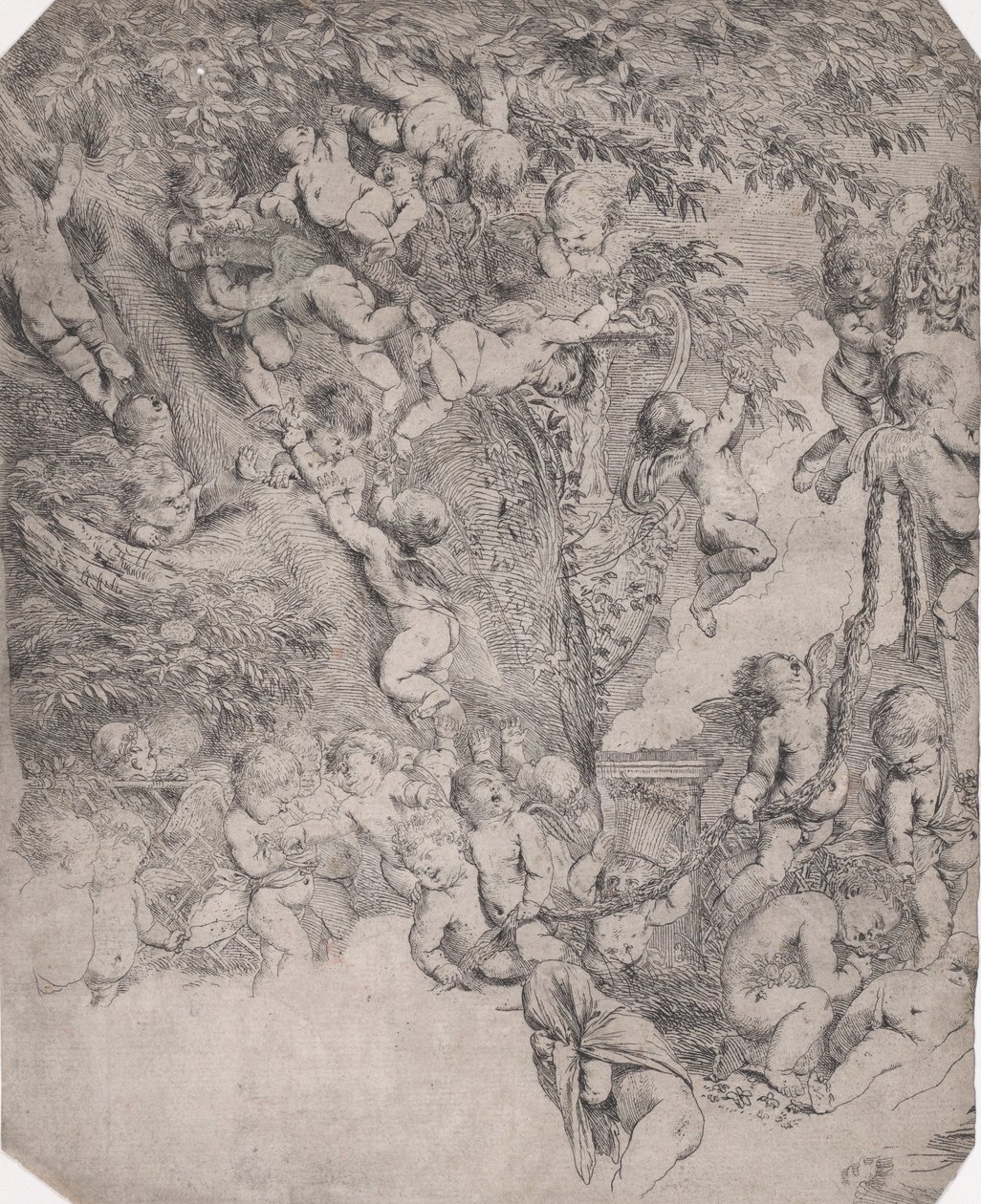 维纳斯的花园，左上角的证明压印，约1631-37。 作者 彼得·泰斯塔