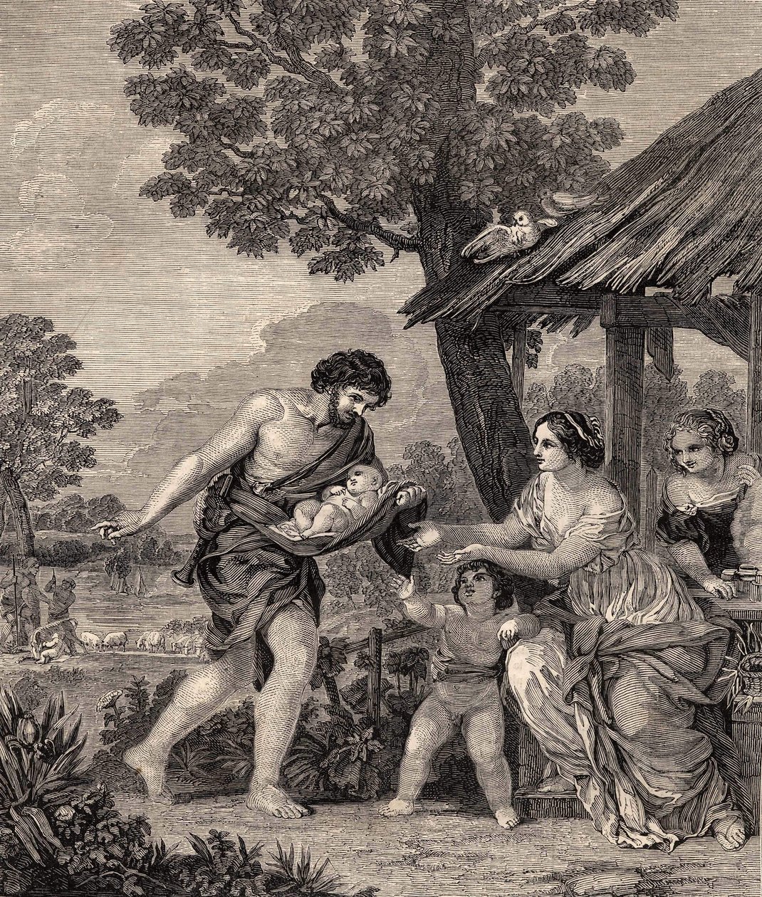 罗慕路斯和雷穆斯。根据Pietro da Cortone的画作雕刻的。1860年的版画。 作者 Pietro da Cortona