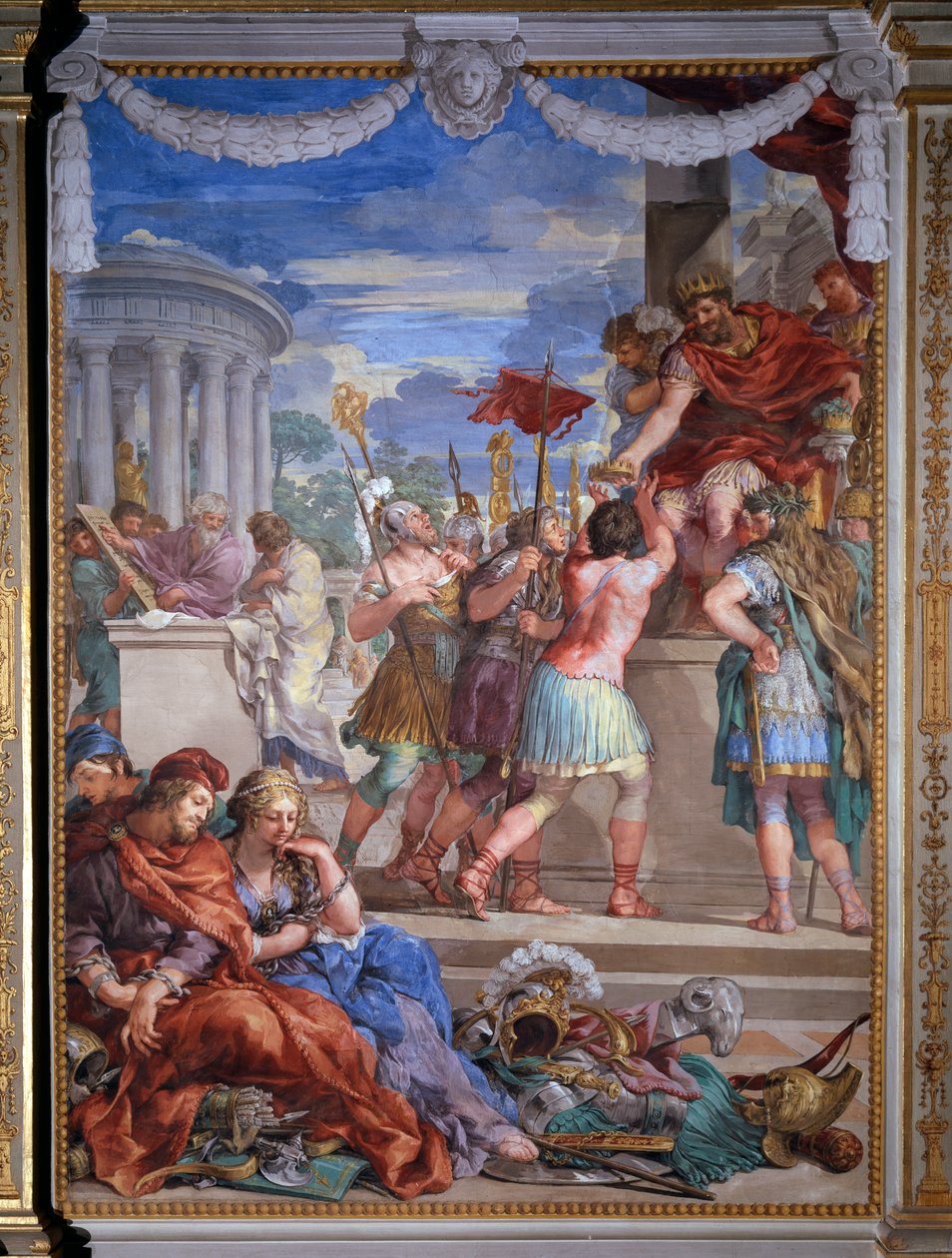 四个时代的寓言，青铜时代的壁画，由Pietro da Cortona（Cortona的石头）（1596-1669）1637 Salle du Poele（Stanza della Stufa），Palatine画廊，Palazzo Pitti，佛罗伦萨 作者 Pietro da Cortona