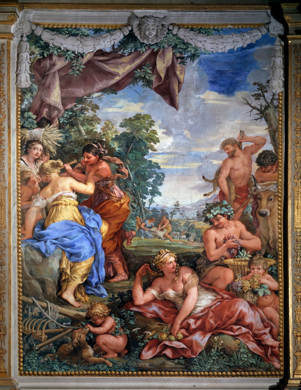 四个时代的寓言，白银时代 壁画由Pietro da Cortona（Cortona的石头）（1596-1669） 1637 Salle du Poele（Stanza della Stufa），Palatine画廊，Palazzo Pitti，佛罗伦萨 作者 Pietro da Cortona