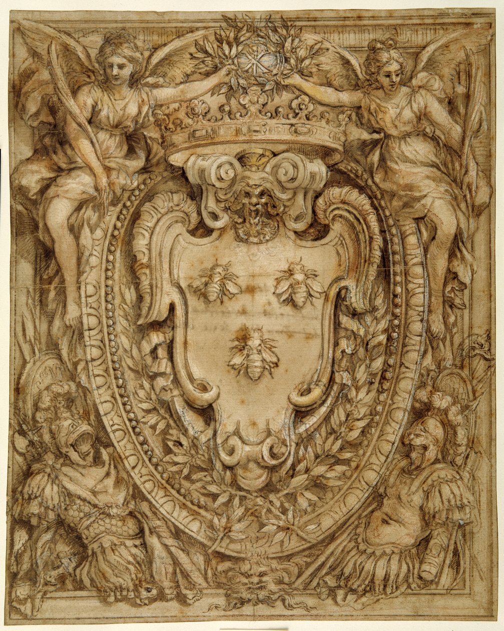 帕莱斯特里纳公爵塔迪奥-巴贝里尼的徽章（纸上水墨和水粉笔画 作者 Pietro da Cortona