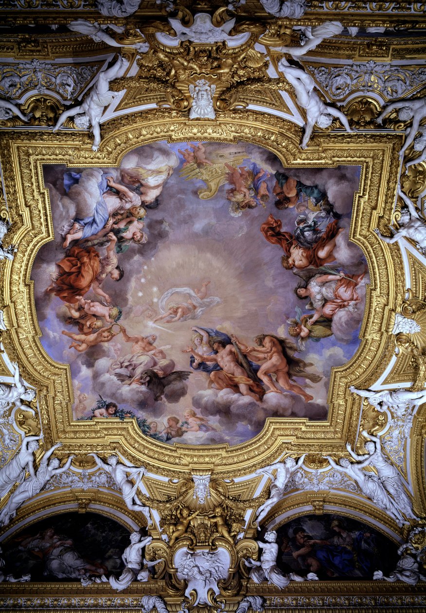 Cosimo I de Medici（Cosimo I de Tuscany 由 Victory 和 Heracles 在木星前面领导） Pietro da Cortona（Berrettini）的壁画（1596-1669）佛罗伦萨，Palazzo Pitti，Sala di Apollo 作者 Pietro da Cortona