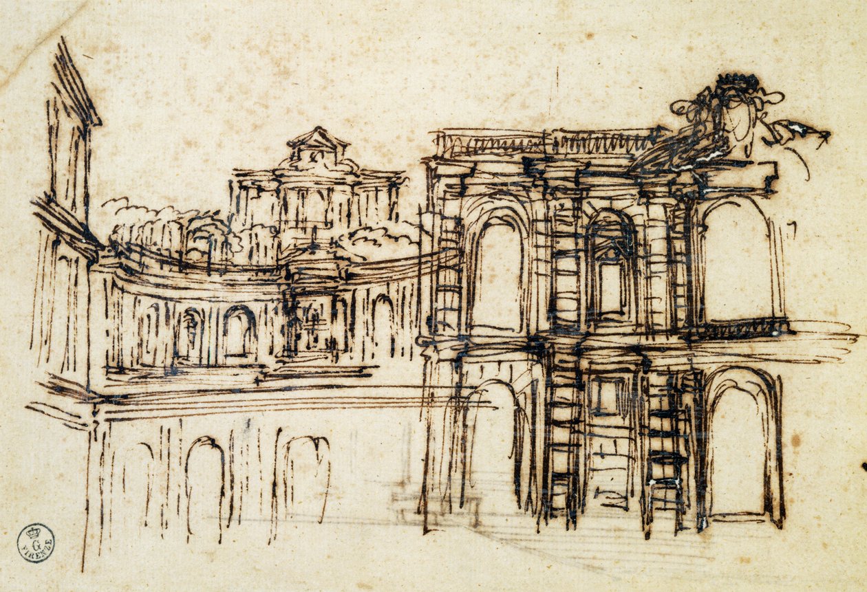 在佛罗伦萨皮蒂宫学习戏剧，由 Pietro Berrettini 称为 Pietro da Cortona（1596-1669），意大利 作者 Pietro da Cortona