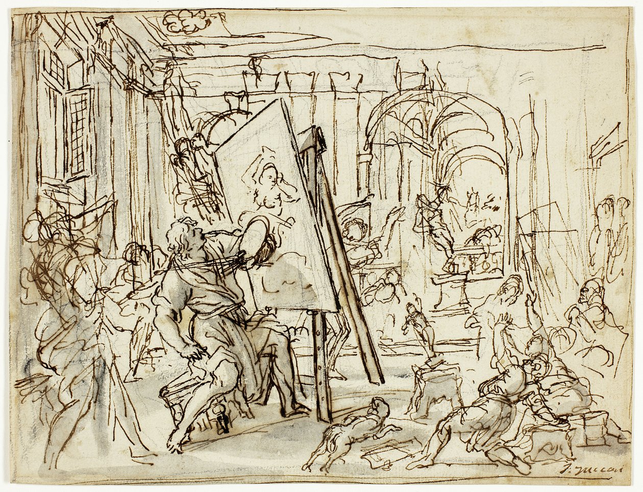 艺术家工作室的地震 作者 Pietro da Cortona