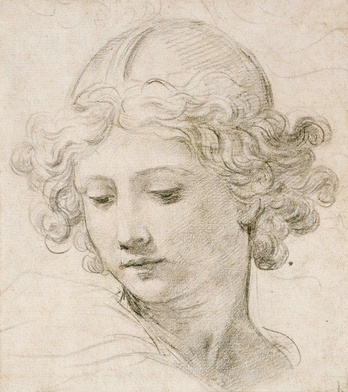 天使的头，向左向下看 作者 Pietro da Cortona