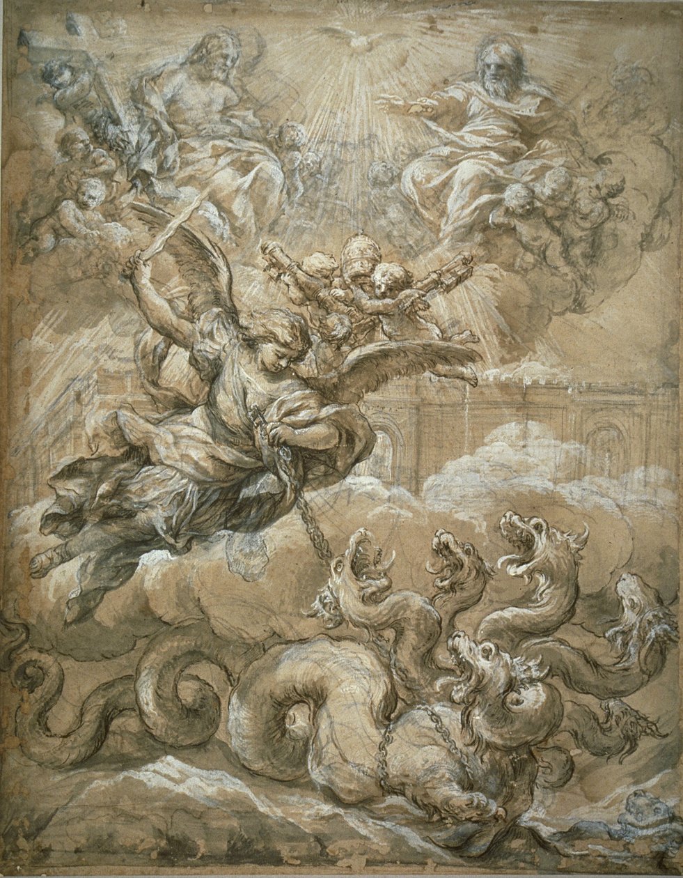 圣三一与圣迈克尔征服龙，1666年 作者 Pietro da Cortona