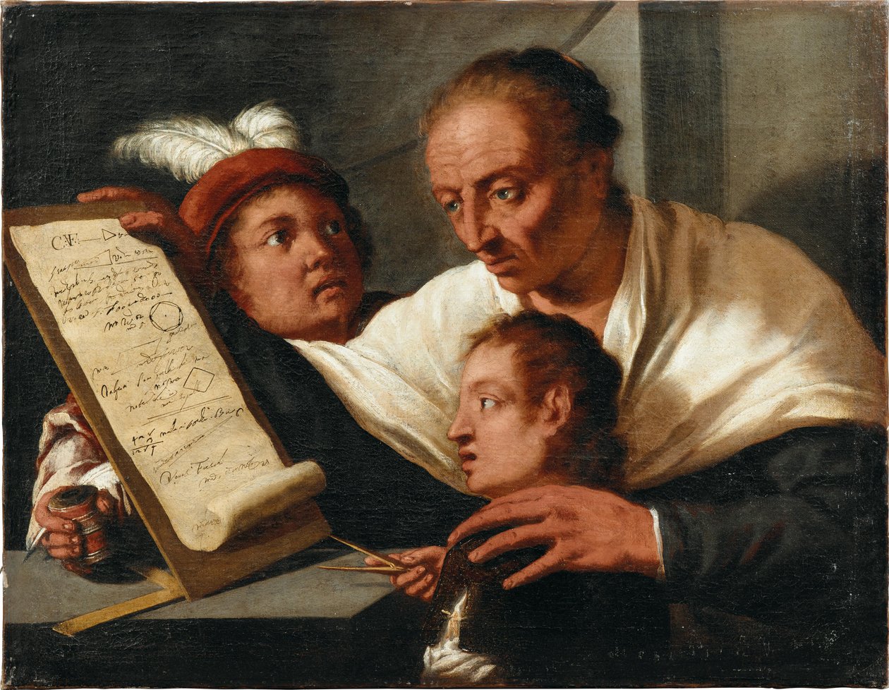 1650年后，一名教师和两名学生在一起。 作者 Pietro della Vecchia