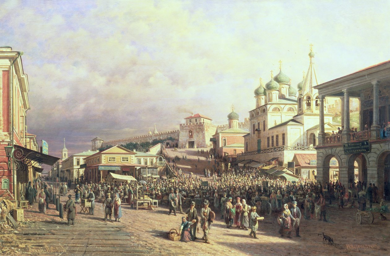 市场在Nishny，诺夫哥罗德，1872年 作者 彼得·彼得罗维奇（Piotr Petrovitch）Weretshchagin