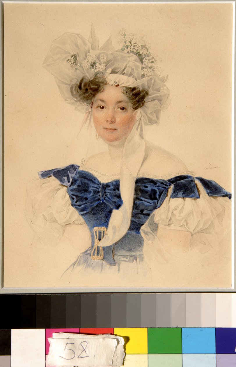 Portrait de la comtesse Varvara Golitsyna nee Rumyantseva Kalgulska (1794-1875) - Oeuvre de Piotr (Pierre) Sokolov (1791-1848), aquarelle sur papier ( 20,6x16,6 cm)   1411280   zh       chinese Successfully Translated  Original: Landscape With Figures Tran 作者 彼得·索科洛夫