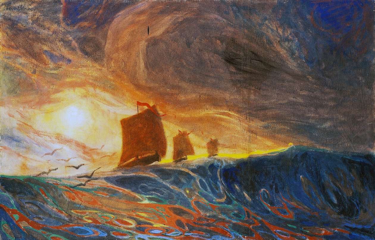 玛丽娜和海鸥》，普利尼奥-诺梅利尼（1866-1943），蛋彩画布，97x149厘米 作者 普林尼奥·诺梅利尼