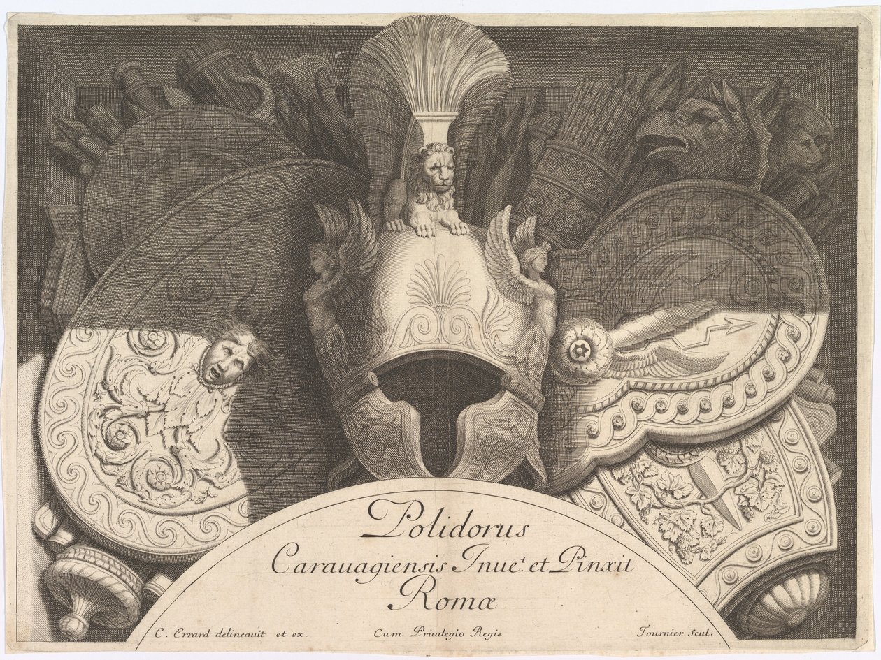 潜水员战利品武器战利品，在罗马米西宫（Palazzo Milesi）正面后，1651年。 作者 波利多罗·达·卡拉瓦乔
