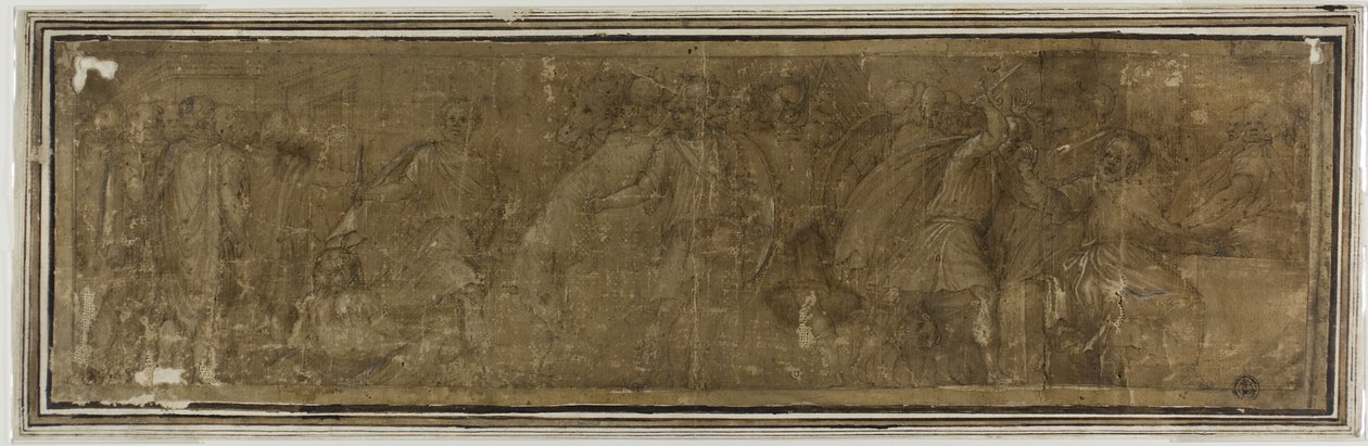 Mucius Scaevola 穿过台伯河，打算刺杀波森纳，却误杀了他的财务主管 作者 波利多罗·达·卡拉瓦乔