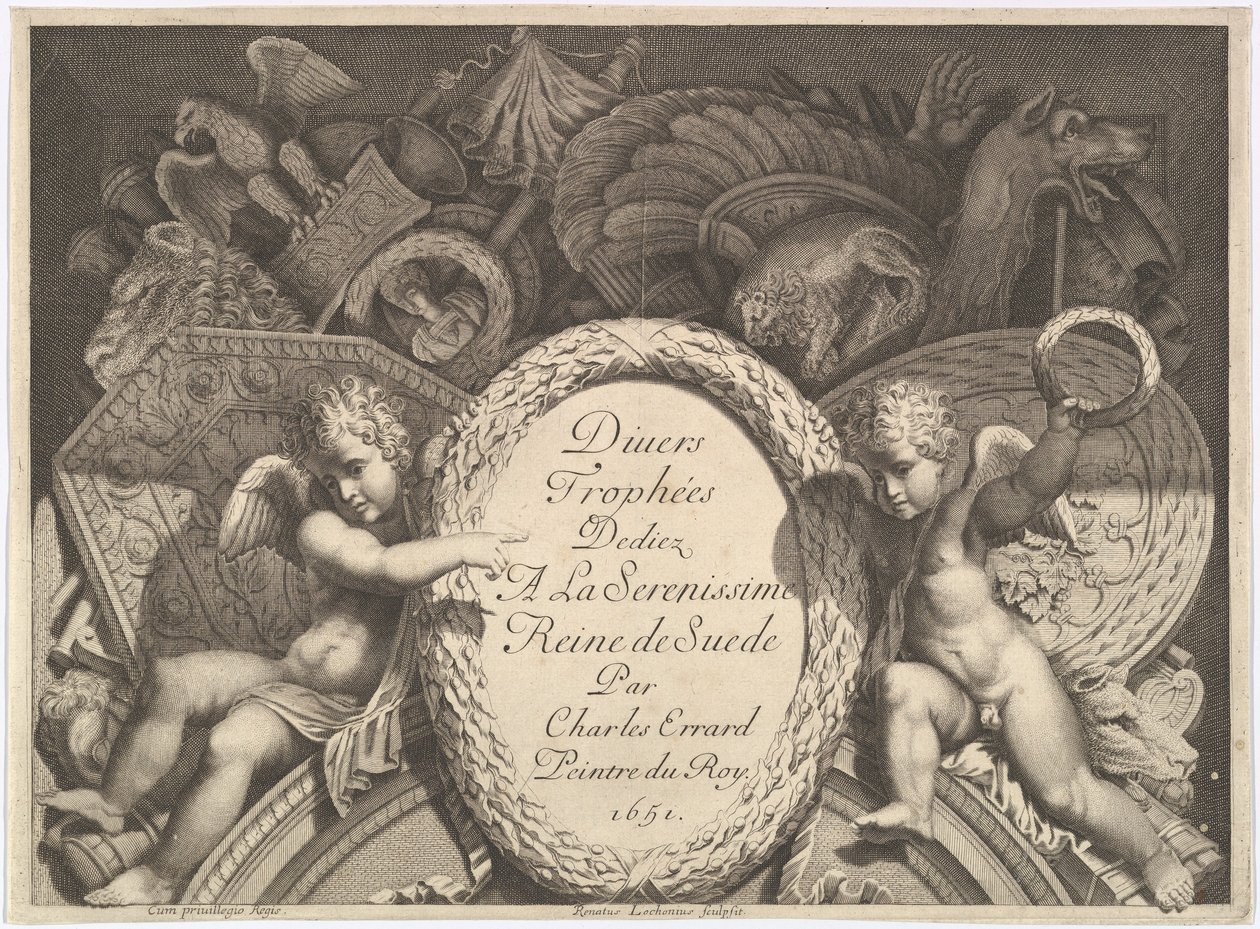 Divers Trophées Weapon Trophies》的扉页，画的是罗马Milesi宫的外墙，1651年 作者 波利多罗·达·卡拉瓦乔