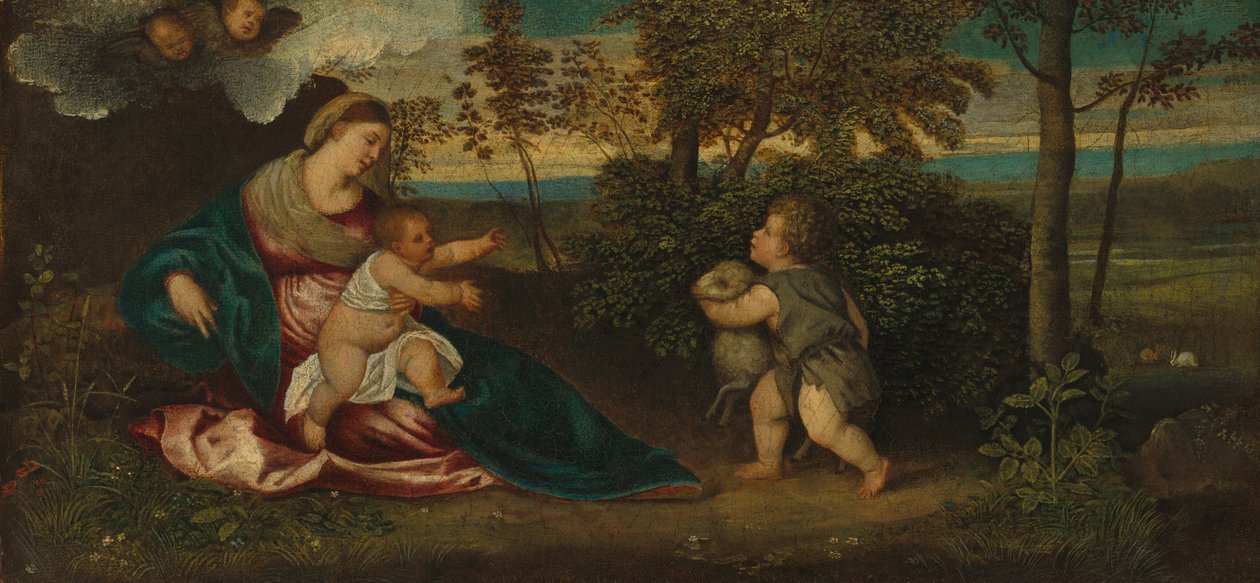 风景中的圣母子和婴儿圣约翰，15401550。 作者 Polidoro da Lanciano