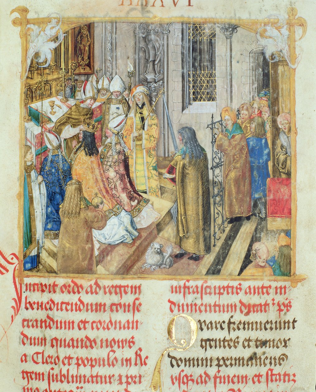 从主教Erasmus Ciolek的罗马教皇加冕波兰国王，第1510页（羊皮纸上的蛋彩画和黄金） 作者 波兰学校