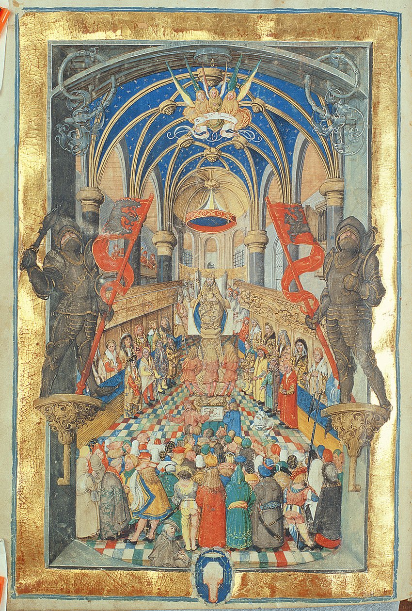 从主教Erasmus Ciolek的罗马教皇，波兰国王获得第1510号（羊皮纸上的蛋彩画和黄金） 作者 波兰学校