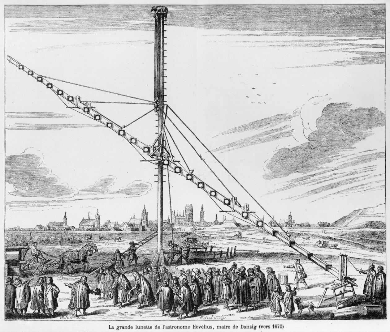 Johannes Hevelius的大型天文望远镜（1611-1687）图片来自Machina Coelestis，Hevelius，Gdansk，1670年出版 作者 波兰学校