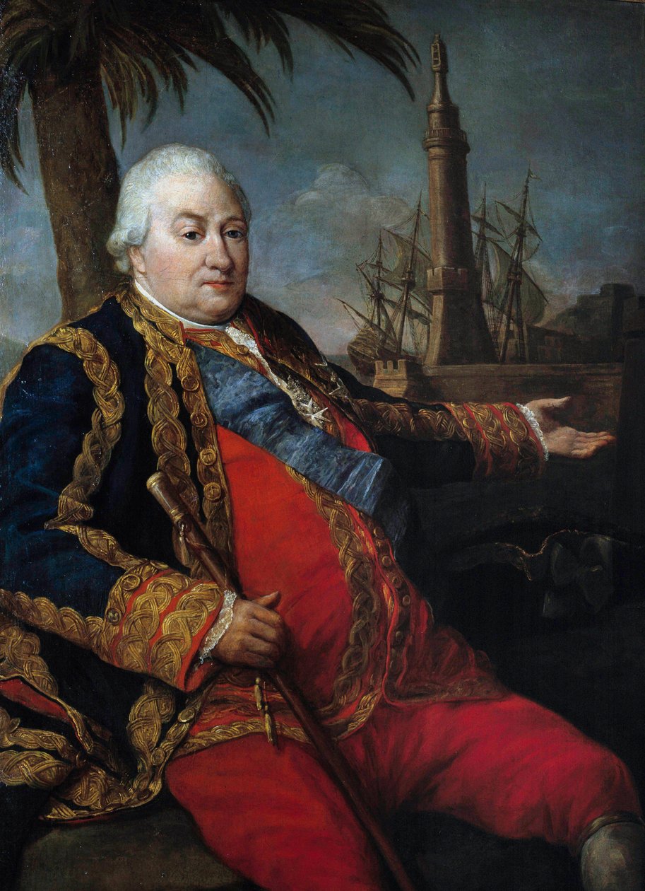 Pierre Andre de Suffren de Saint Tropez (Saint-Tropez) 的肖像，Suffren 法警 (1729-1788)，海军中将，身穿海军军官大制服，Pompeo Batoni (1708-1787) 绘画 作者 庞培·吉罗拉莫·巴托尼