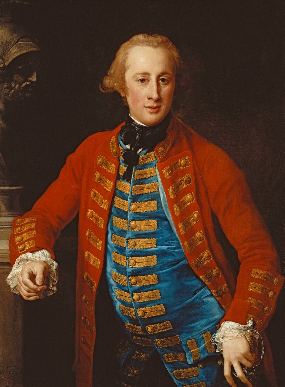 骑兵军官肖像，三分之三长裙长，在火星半身靠在基座上，1774年 作者 庞培·吉罗拉莫·巴托尼