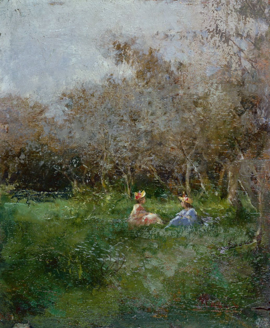林间小憩的优雅女士（油画） 作者 蓬佩奥·马里亚尼