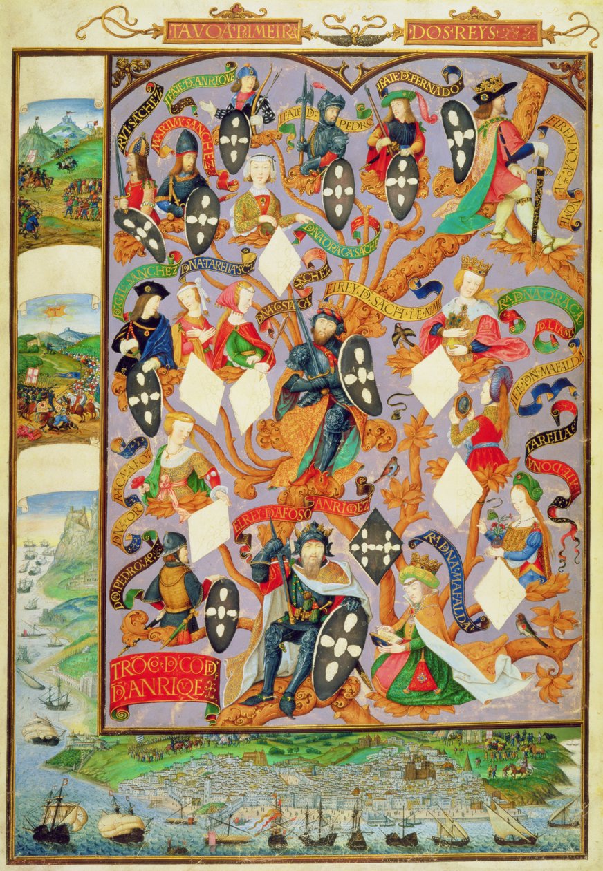 添加 Ms 12531 f.7 阿方索一世（1128-85 年）家谱树 作者 葡萄牙语学校