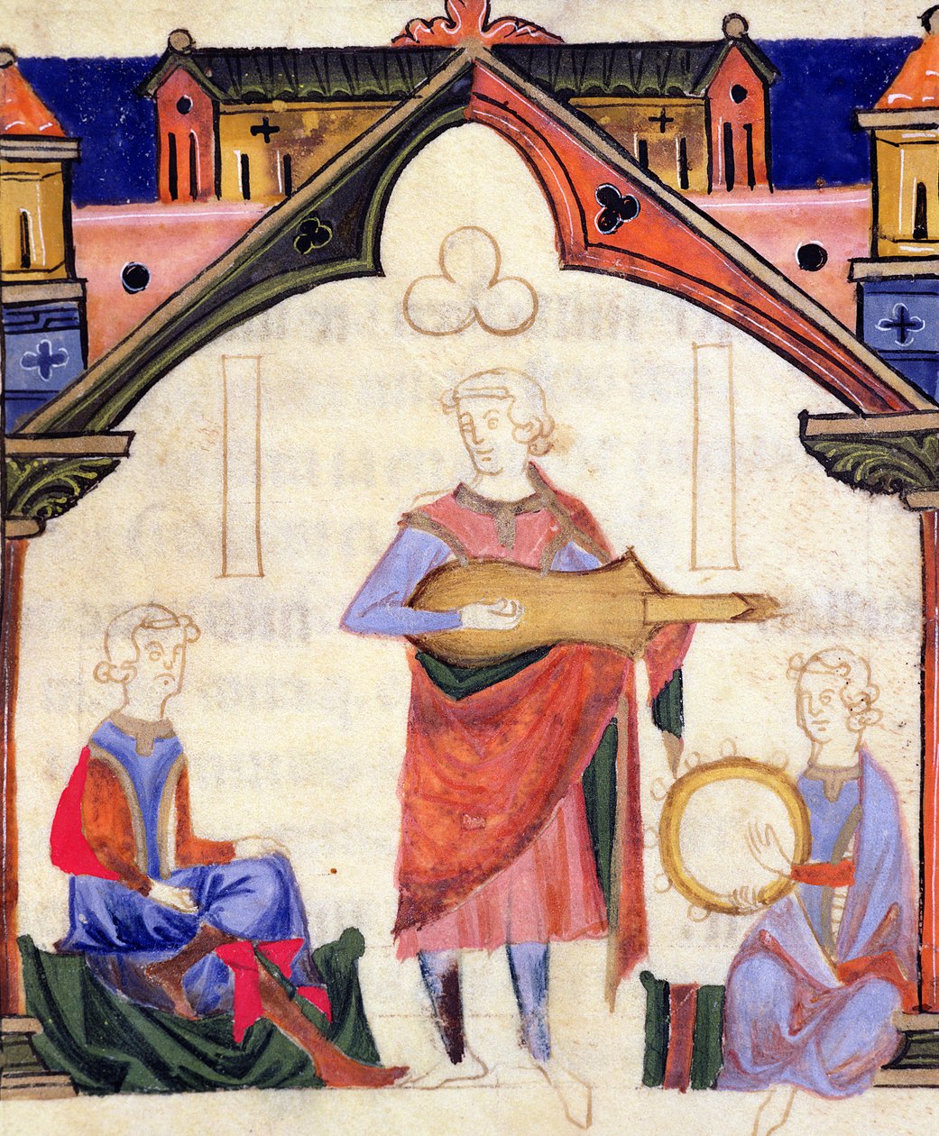 Fol.12v音乐家演奏吉他和手鼓，来自Chansonnier des Nobles 作者 葡萄牙语学校