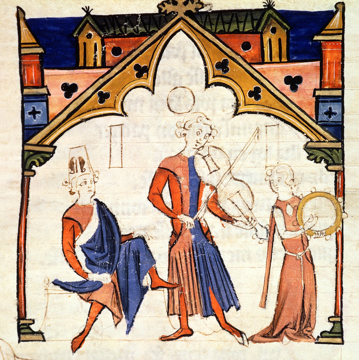 Fol.6r音乐家在Chansonnier des Nobles演奏中提琴和手鼓 作者 葡萄牙语学校