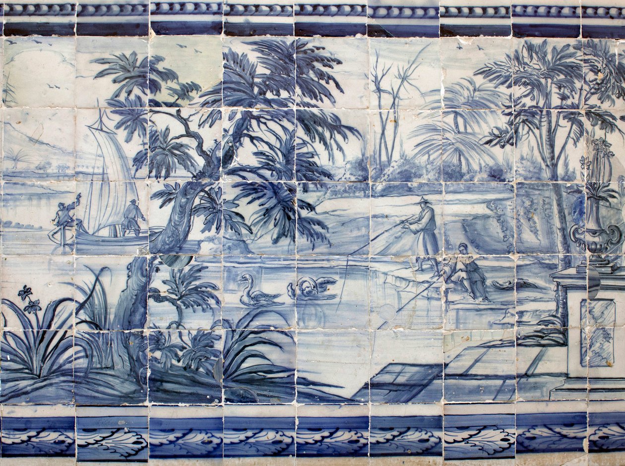 亚洲的湖泊渔民--Azulejos，彩绘辉石 作者 葡萄牙语学校