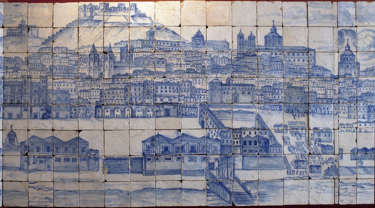 里斯本全景，1755年地震前--18世纪初的Azulejos，里斯本Tentugal伯爵旧宫的面板警告（1755年地震前的大里斯本全景，18世纪初的辉石，古宫殿 作者 葡萄牙语学校