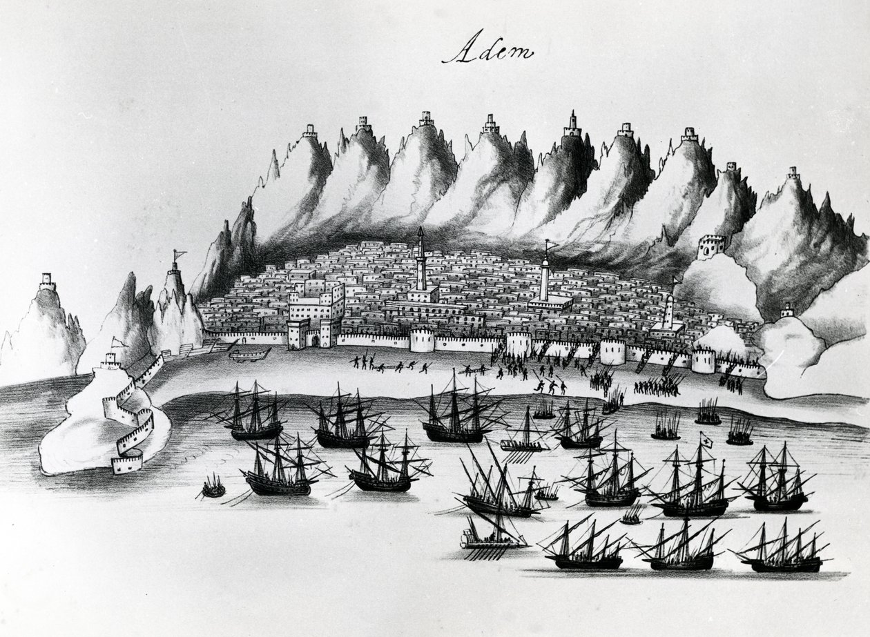 葡萄牙袭击亚丁，插图来自印度的传说，Gaspar Correia，c.1858 作者 葡萄牙语学校