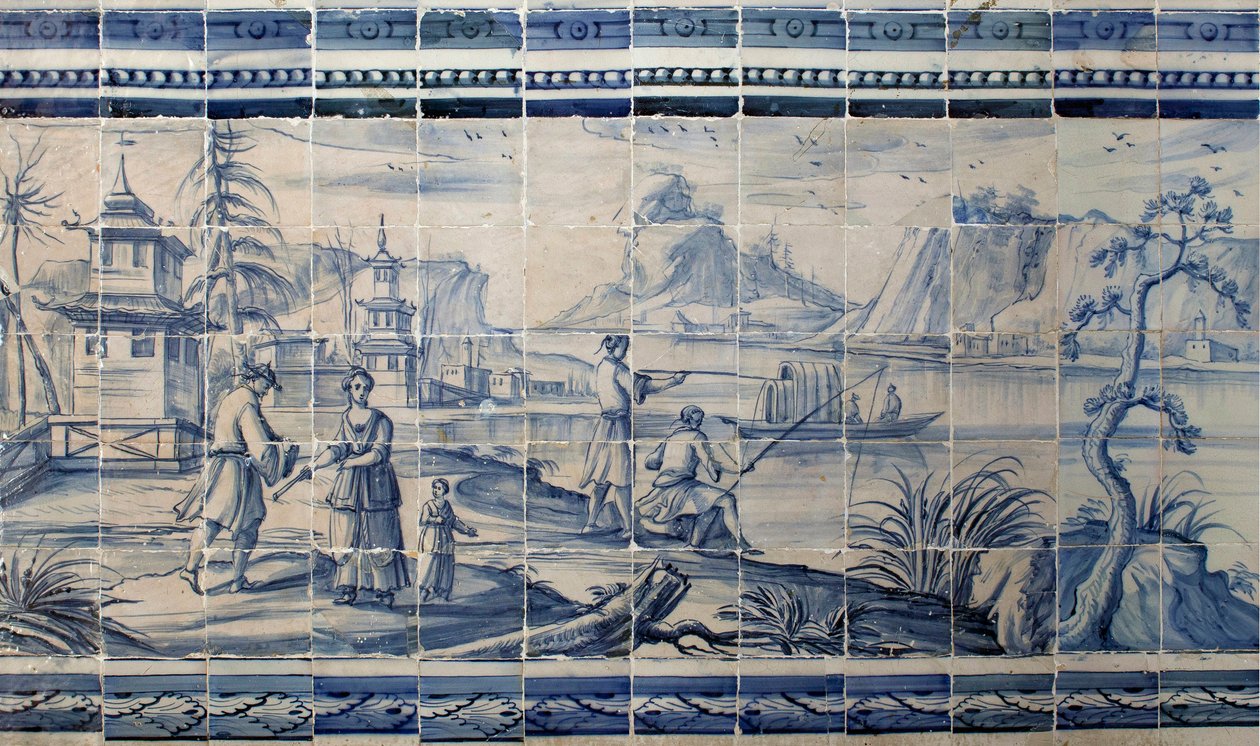 亚洲湖畔的景象--Azulejos，彩绘辉石 作者 葡萄牙语学校