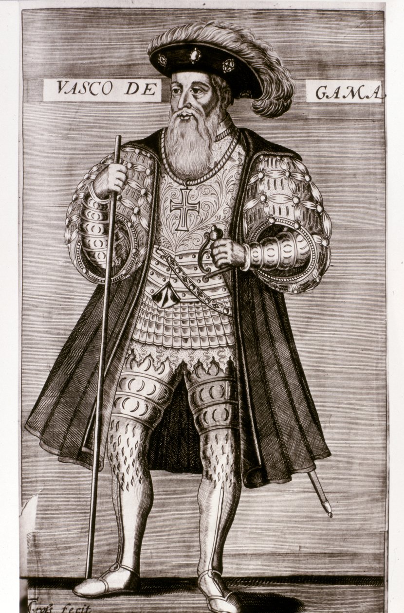 VASCO DA GAMA：Luis Camoes 1572 年创作的《OS LUSIADAS》中的插图。 作者 葡萄牙语学校