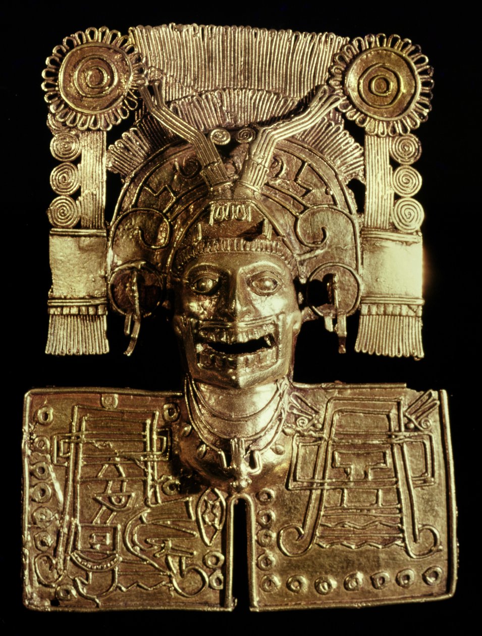 代表死神的胸甲，Mictlantecuhtli，来自Tomb 7，Monte Alban，Mixtec，c.1300-1450（金） 作者 前哥伦比亚