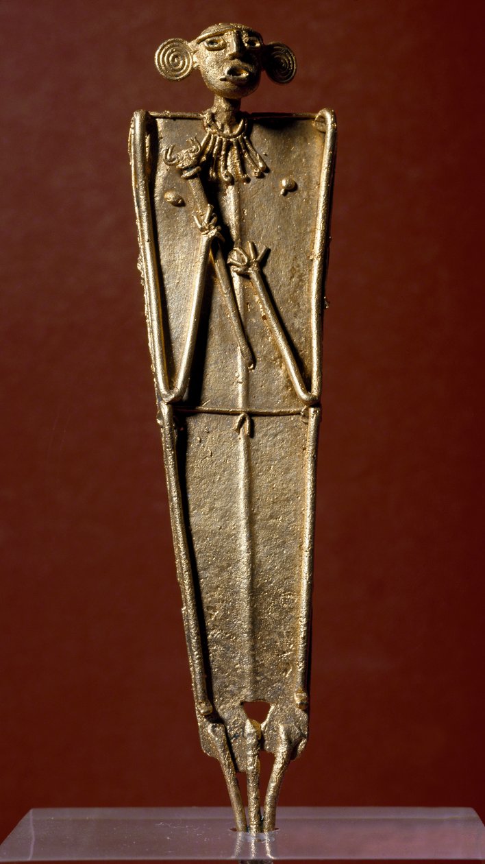Precolombian art, Muisca civilization: statuette of woman (Tunjo) in gold. 15th-17th century. Bogota, Museo de Oro, Colombia 作者 前哥伦比亚
