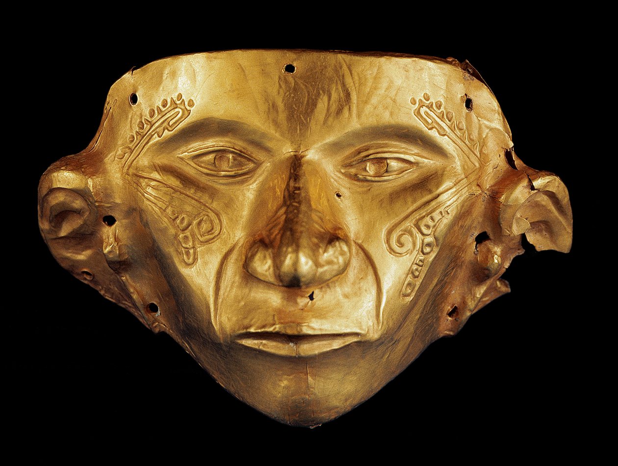 Pre-Colombian mask from the Archaeological Park of Tierradentro, Alto de San Andres in Colombia (gold) 作者 前哥伦比亚前哥伦比亚