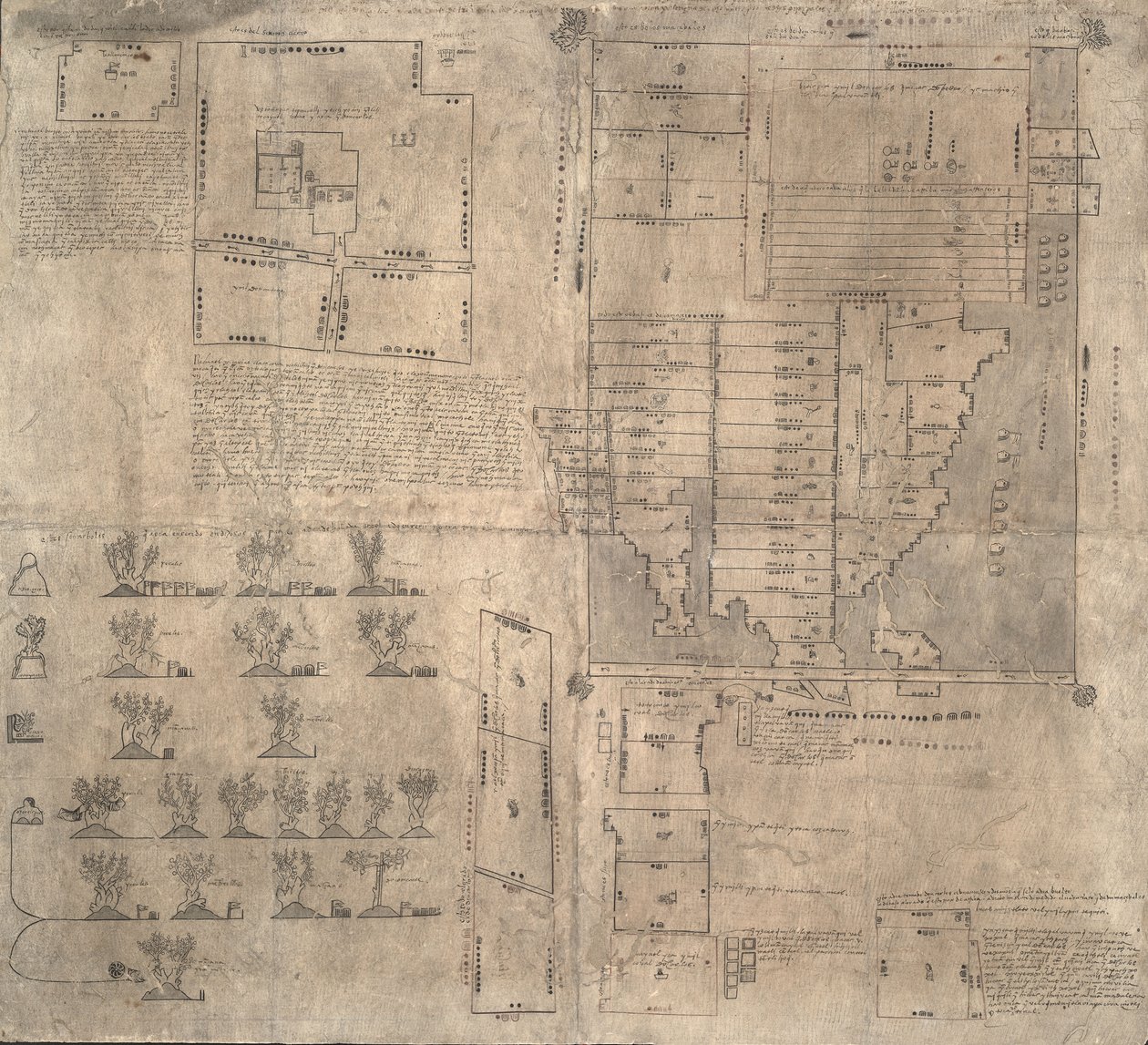 阿兹台克人Oztoticpac地图，约1540年 作者 前哥伦比亚艺术