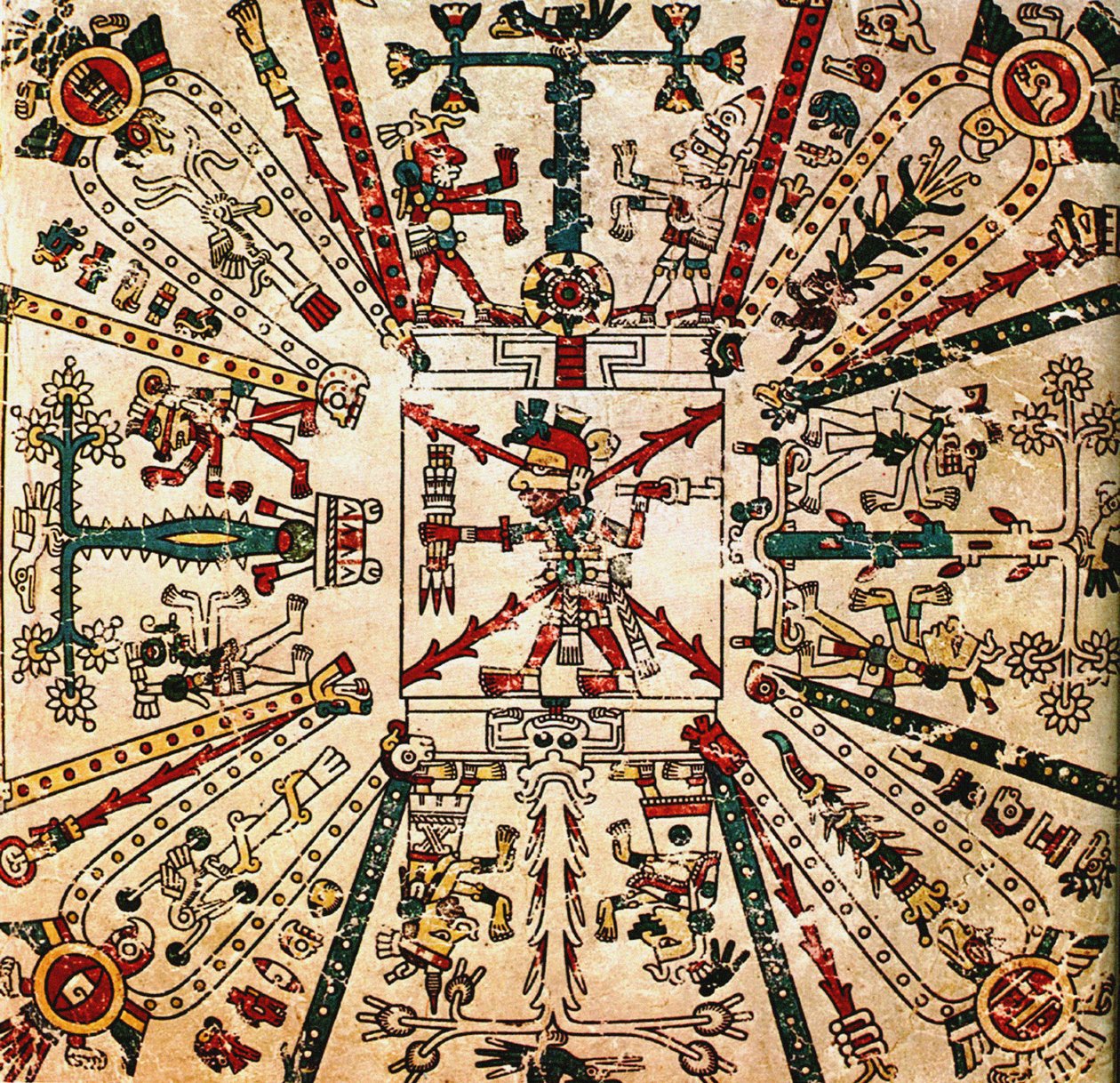 阿兹台克神Xiuhtecuhtli。 Fejérváry-Mayer法典，十五世纪 作者 前哥伦比亚艺术