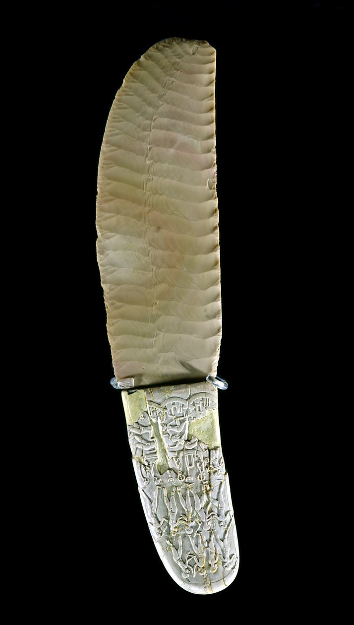 雕刻有战斗场景的刀，来自Gebel el-Arak，Naqada II时期，c.3500-3100（燧石和河马象牙） 作者 埃及前王朝时期