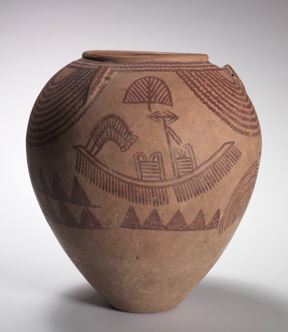 装饰的罐子，船上场景，前王朝中期，纳卡达IIc-d期，约公元前3300-3100年 作者 埃及前王朝时期