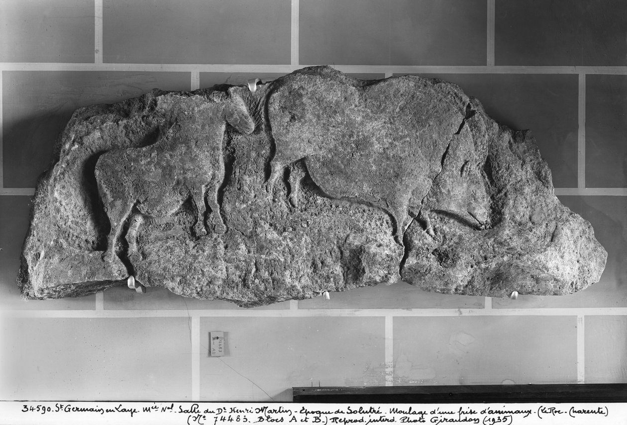 铸造动物楣从Le Roc de Sers，Charente，Solutrean时期，公元前20000-15000（石膏） 作者 史前