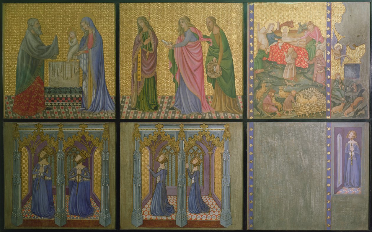 重建的墙壁，一幅画最初位于圣斯蒂芬教堂，描绘了菲利帕女王（c.1314-69）和她的女儿们 作者 欧内斯特·崔斯特瑞姆教授