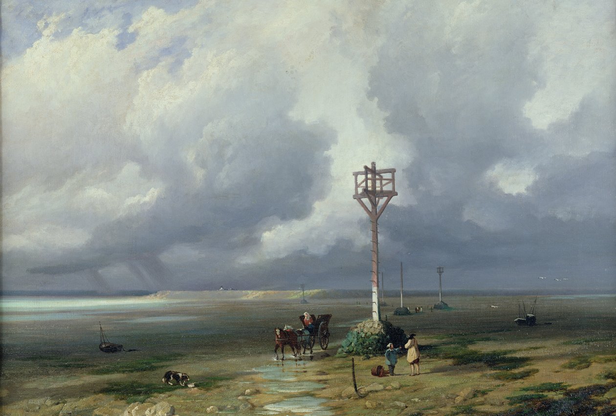 1859年Noirmoutier的Passage du Gois 作者 繁荣Barbot