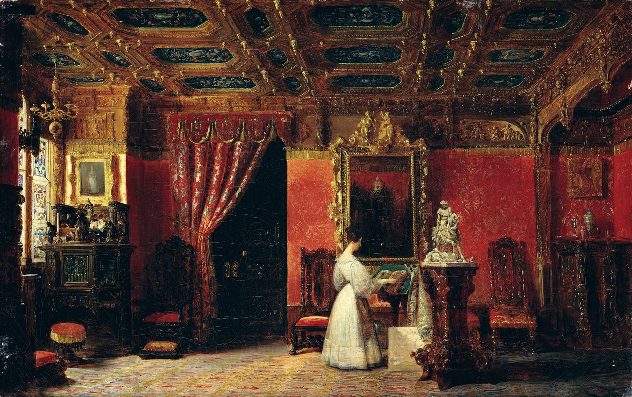 玛丽奥尔良公主（1813-39）在1836年的杜伊勒里宫（Palais des Tuileries）的哥特式工作室里 作者 繁荣拉斐或拉斐特