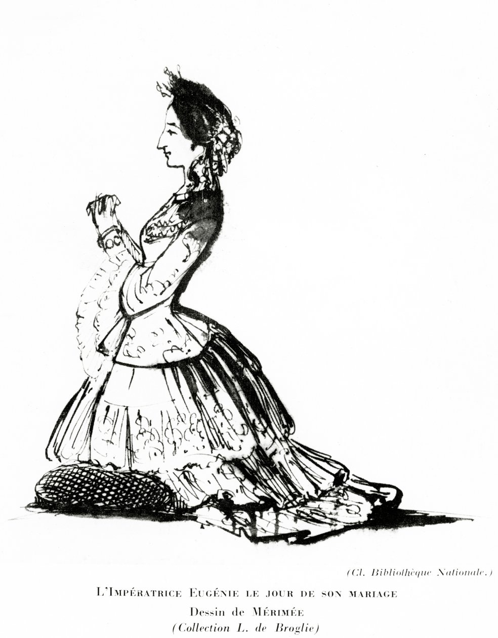 1853年1月30日，Eugénie女皇在她结婚当天的肖像（纸上蜡笔） 作者 普洛斯珀·梅里美