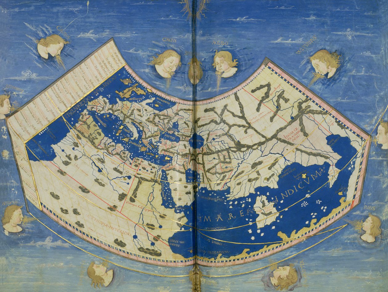 Lat 463 Fol.75v-76r女士与十二风的世界地图 作者 托勒密