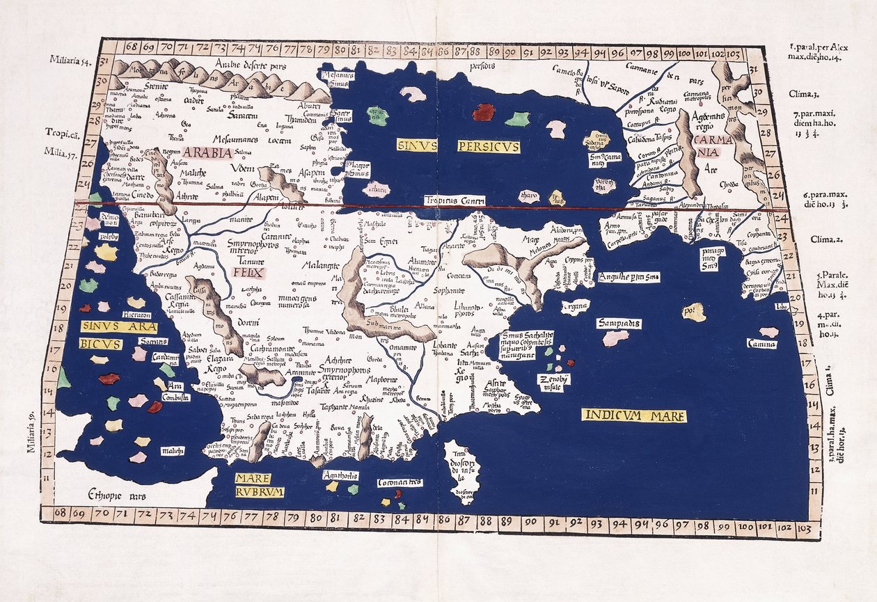 阿拉伯，波斯湾和印度海地图，1541年 作者 托勒密