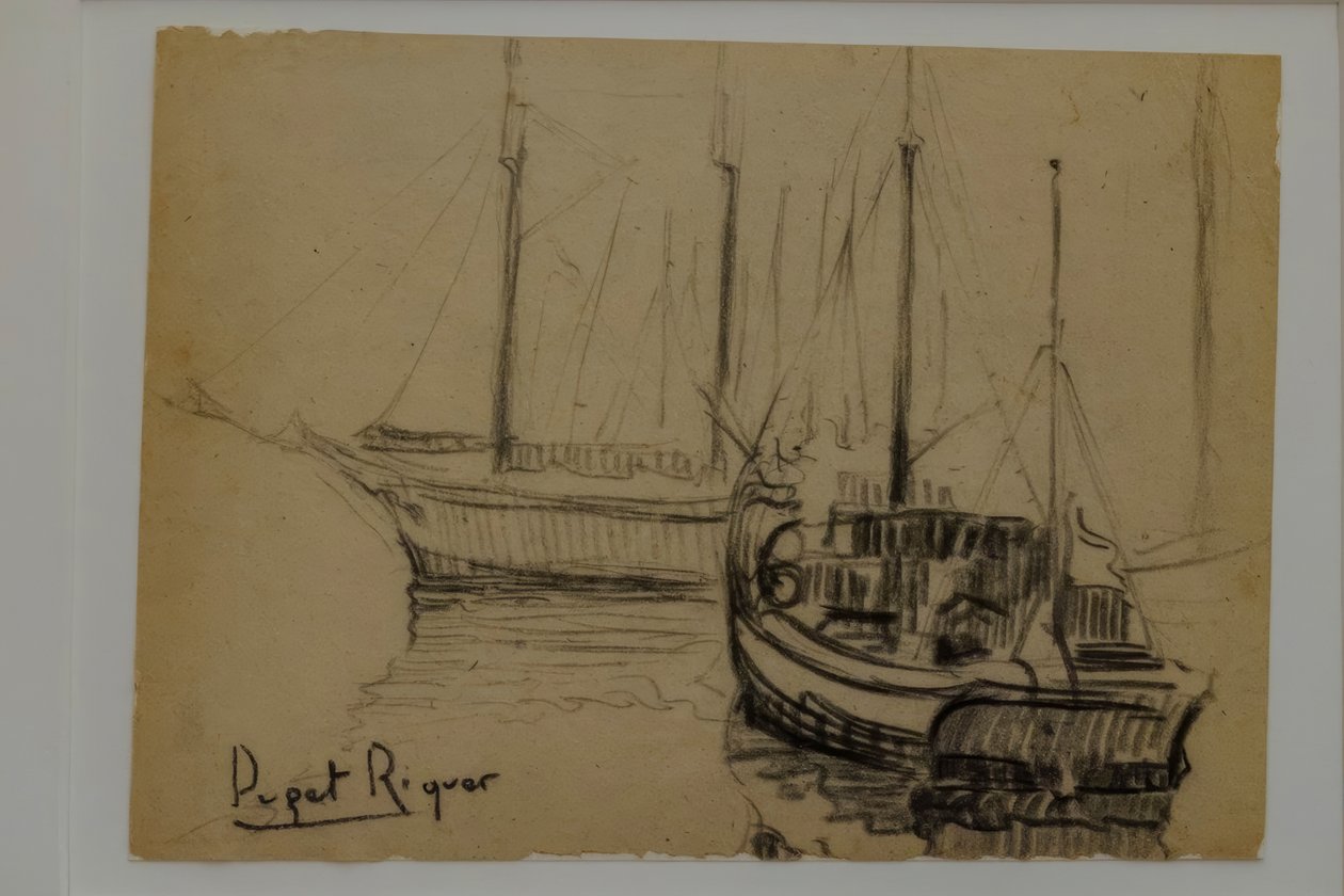 船只，Narcís Puget Riquer，木炭画，Puget博物馆，Can LLaudis的贵族住宅，Dalt Vila，Ibiza，巴利阿里群岛，西班牙 作者 普吉特里克