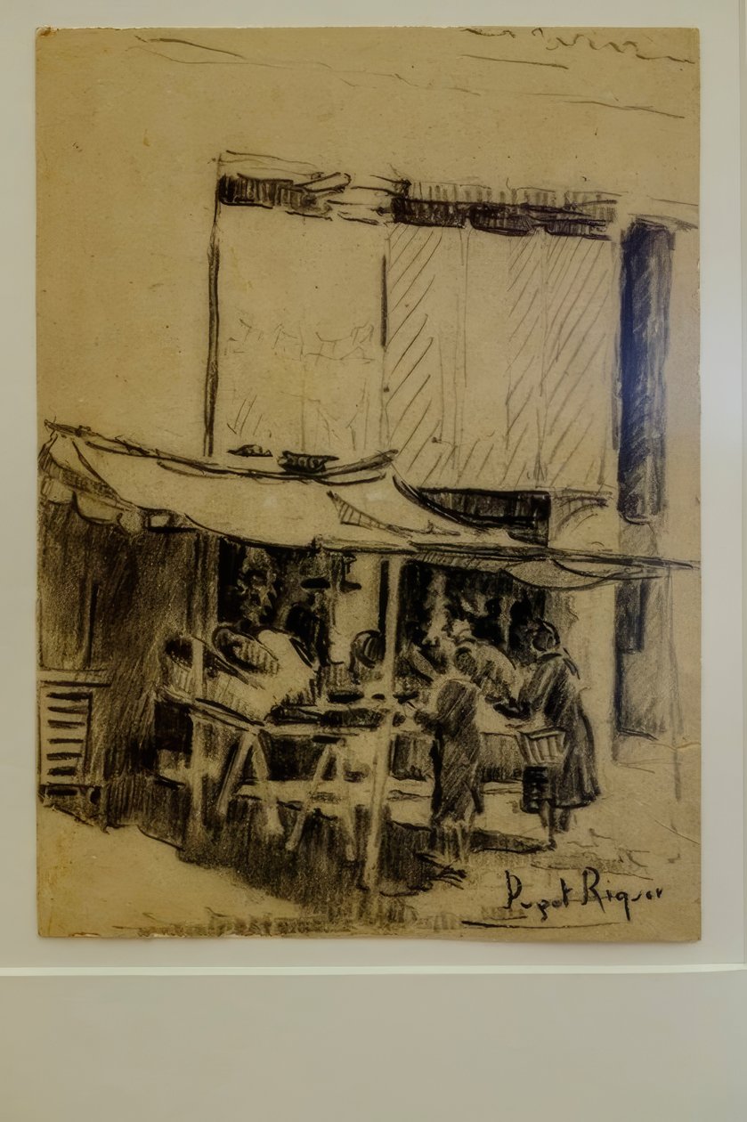 广场，Narcís Puget Riquer，木炭画，Puget博物馆，Can LLaudis的贵族住宅，Dalt Vila，伊比沙岛，巴利阿里群岛，西班牙 作者 普吉特里克